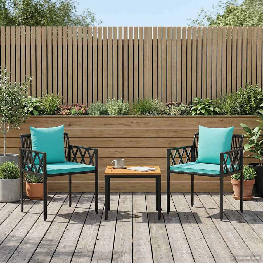 tuinmeubelset 3 pcs Zwart en Turquoise poly rattan