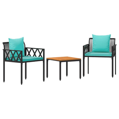 tuinmeubelset 3 pcs Zwart en Turquoise poly rattan