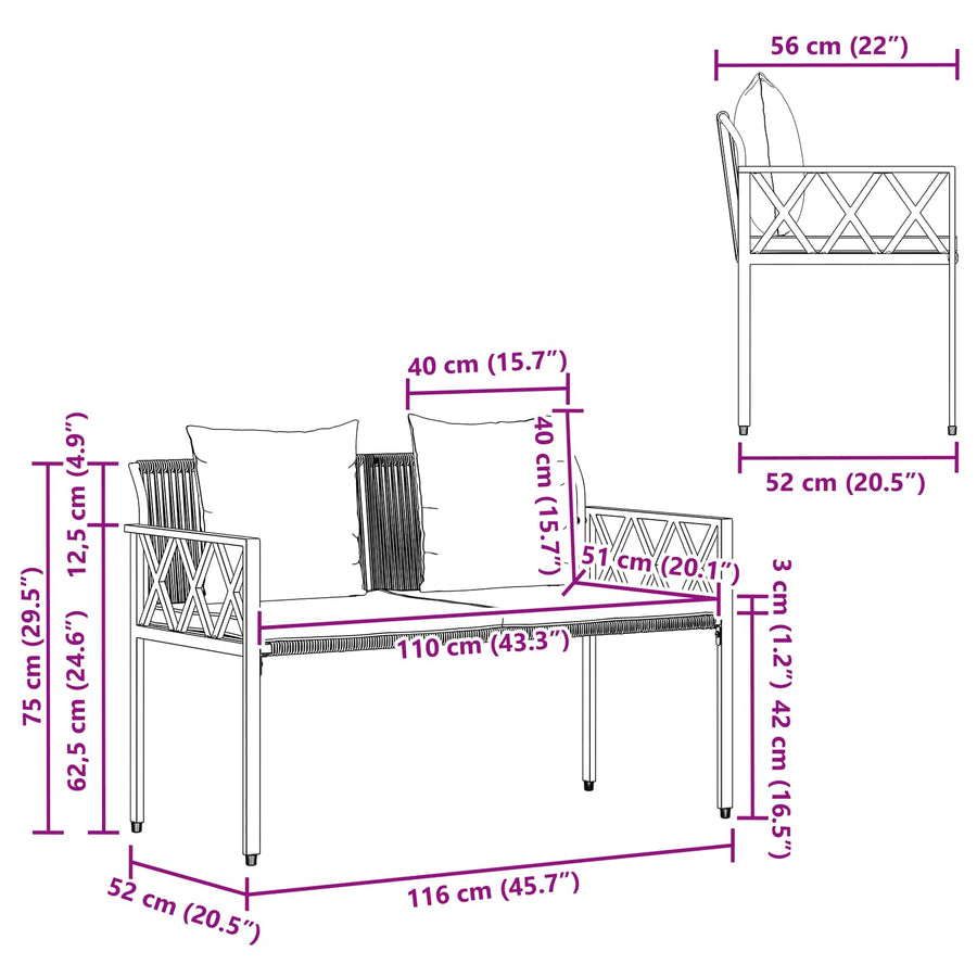 Buitenbanken 2 -Seater 116 x 56 x 75 cm poly rattan