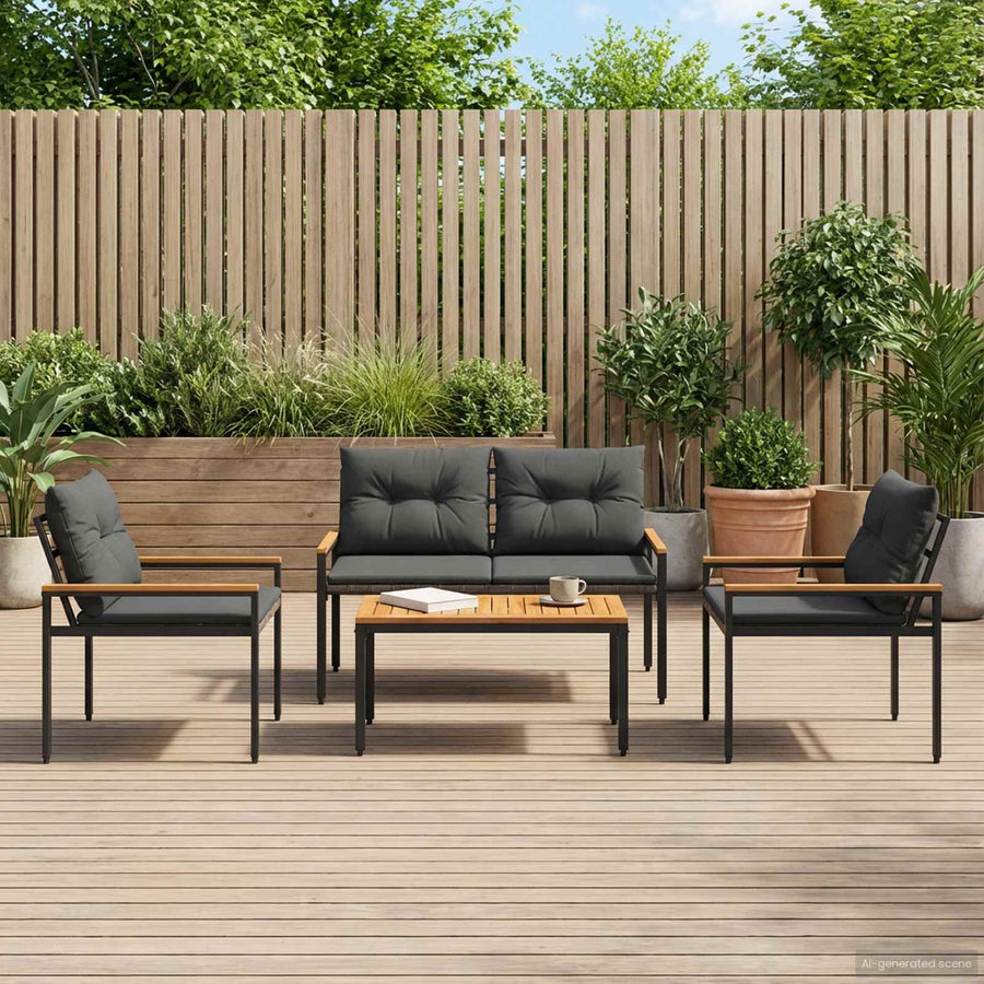 tuinmeubelset 4 pcs Donkergrijs poly rattan