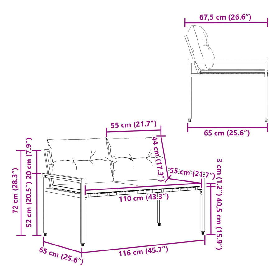 Tuinbank 2 -Seater 116 x 67,5 x 72 cm poly rattan Crèmewit