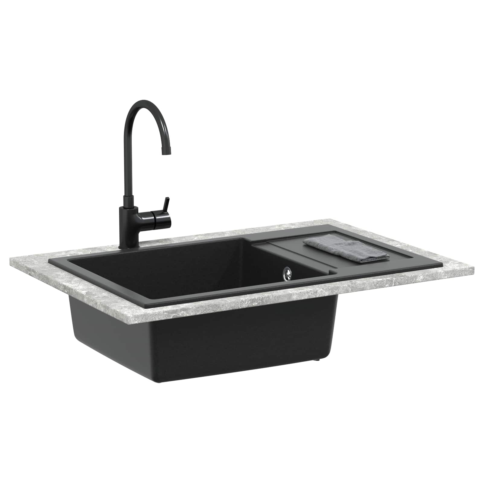 Wasbak Zwart 780 x 500 mm 80% Kwarts en 20% Hars