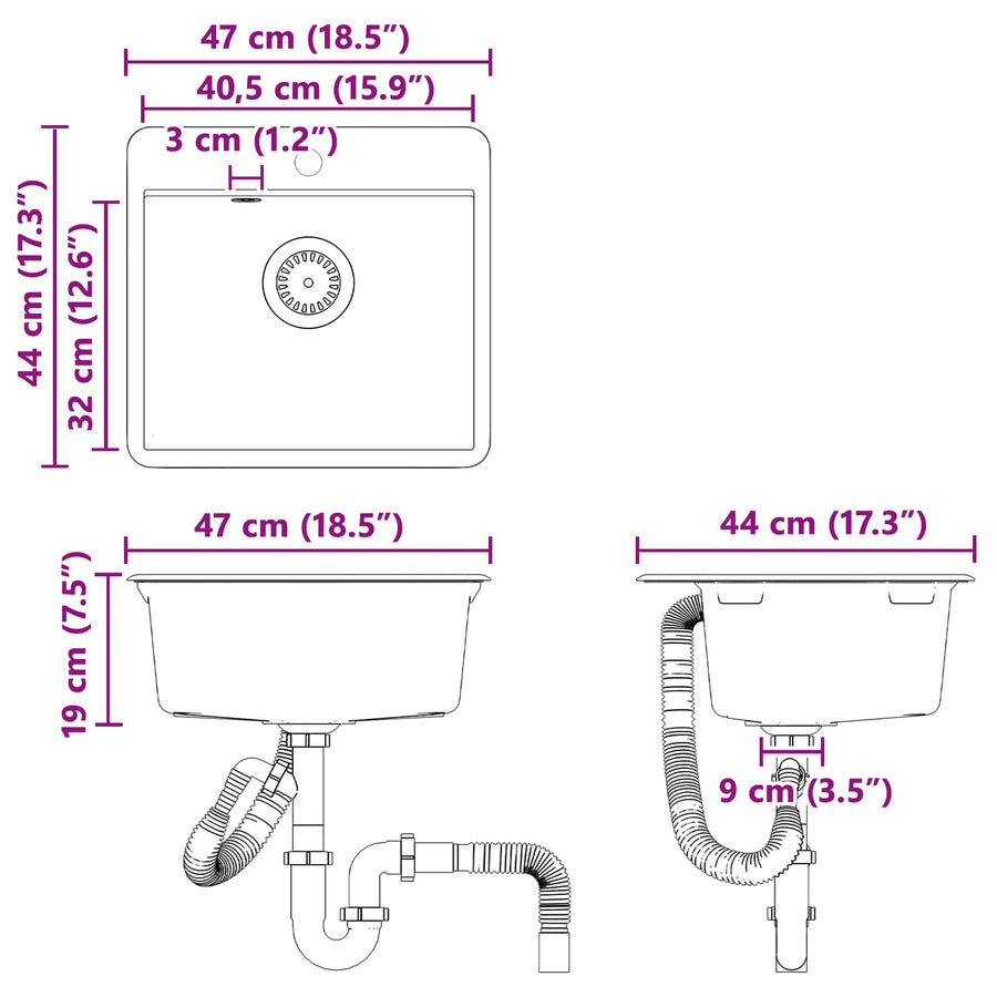 Wasbak Grijs 470 x 440 mm Graniet