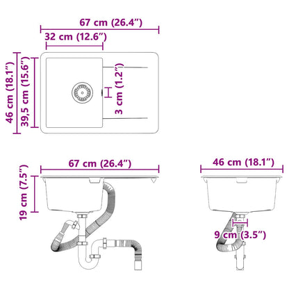 Wasbak Zwart 670 x 460 mm Graniet