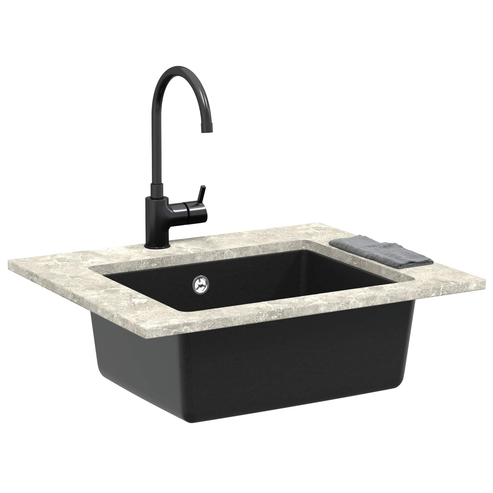 Wasbak Zwart 530 x 460 mm 80% Kwarts en 20% Hars