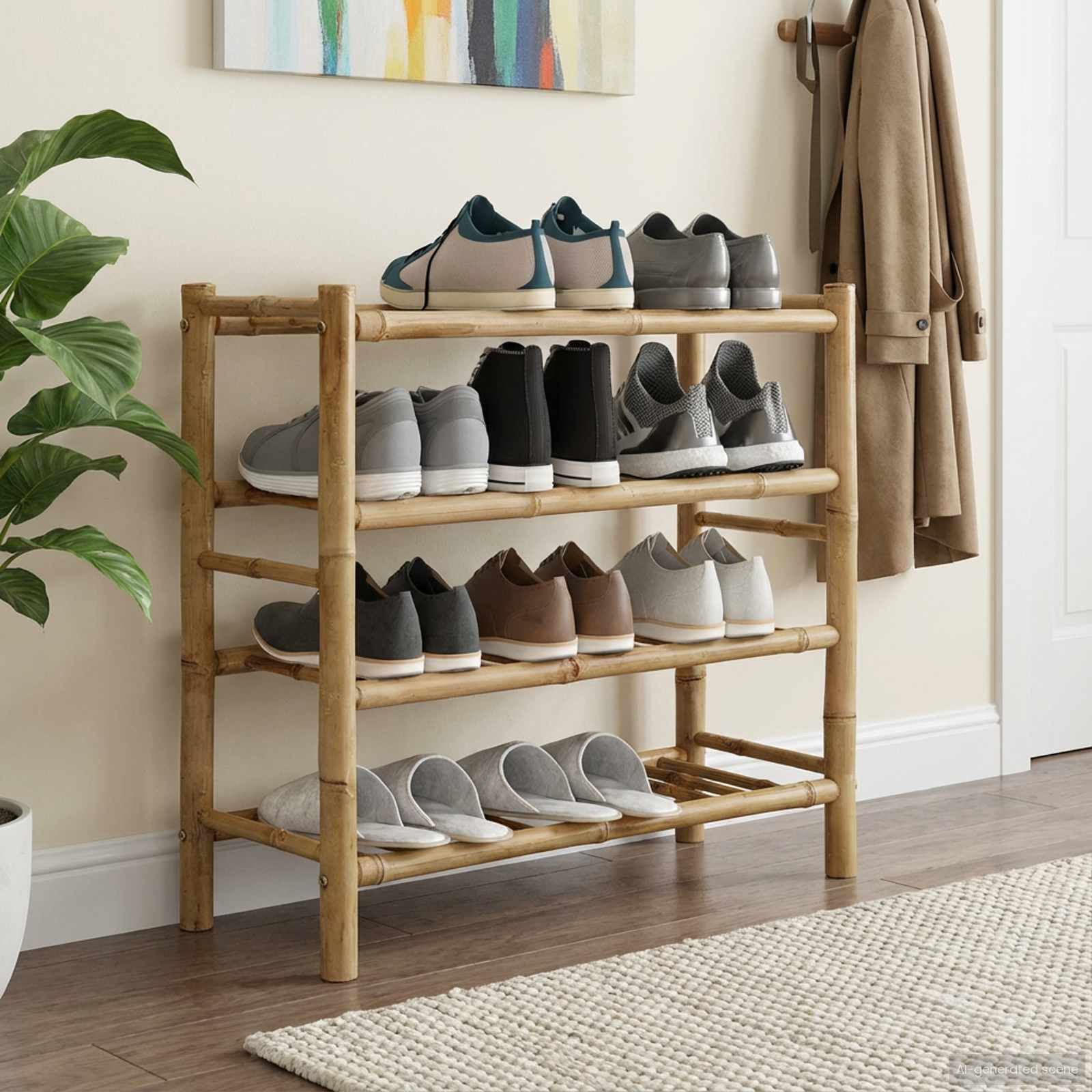 Schoenenrek met plank met opslag Naturel 68 x 28 x 63 cm Bamboe