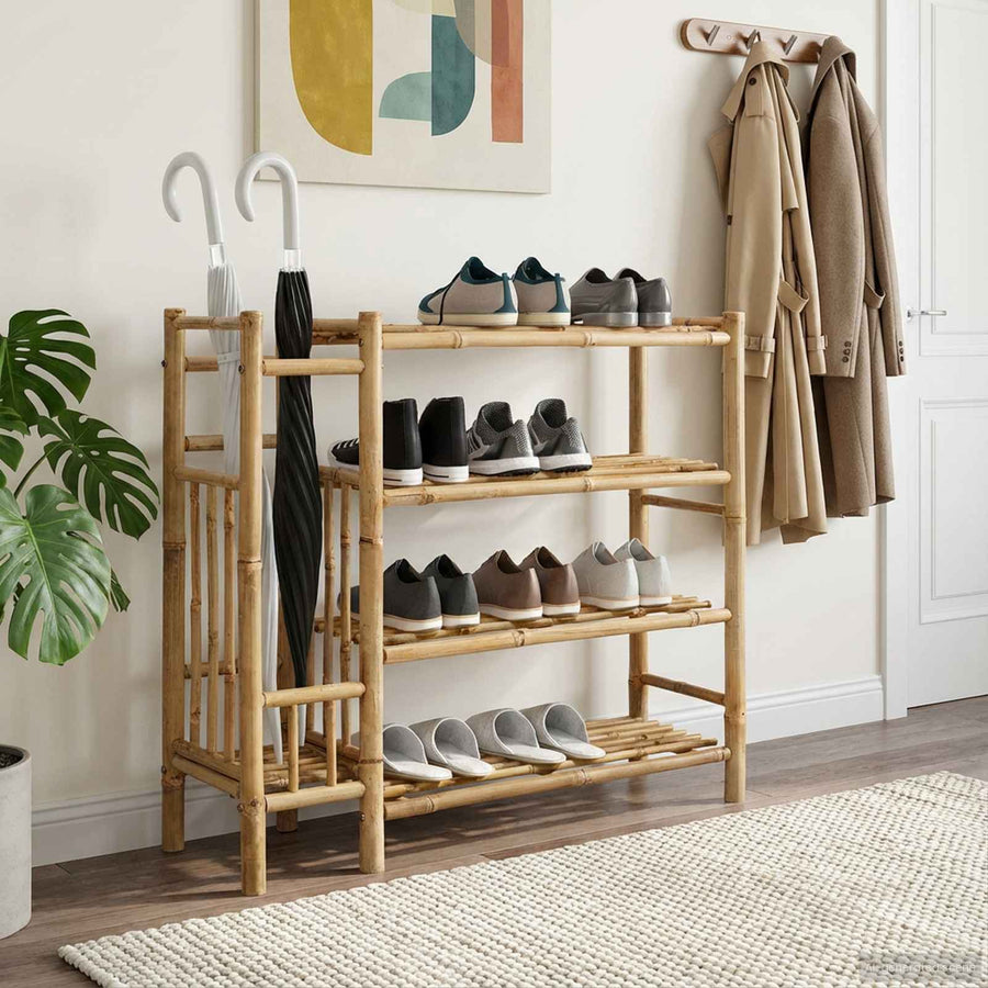 Schoenenrek met plank met opslag Naturel 88 x 27 x 80 cm Bamboe
