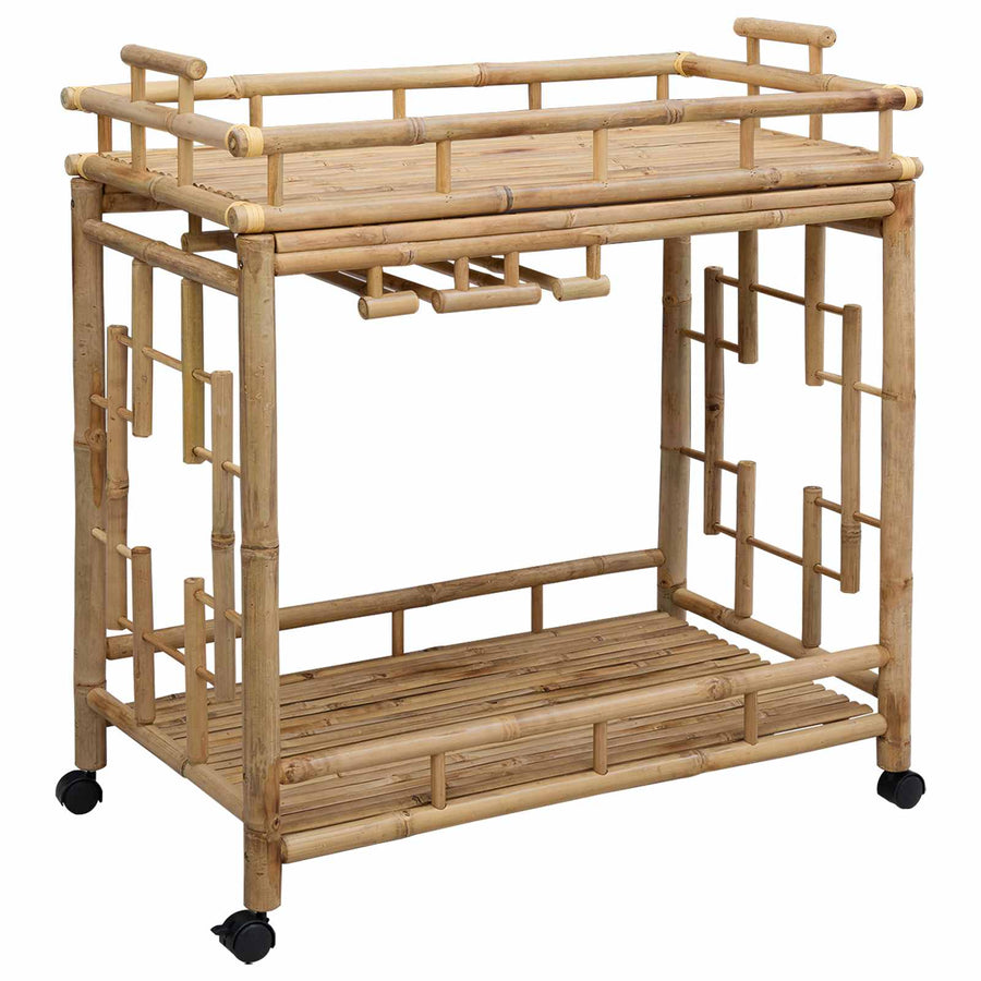 Wijn Trolley Met Wielen Naturel 85 x 50 x 93 cm Bamboe