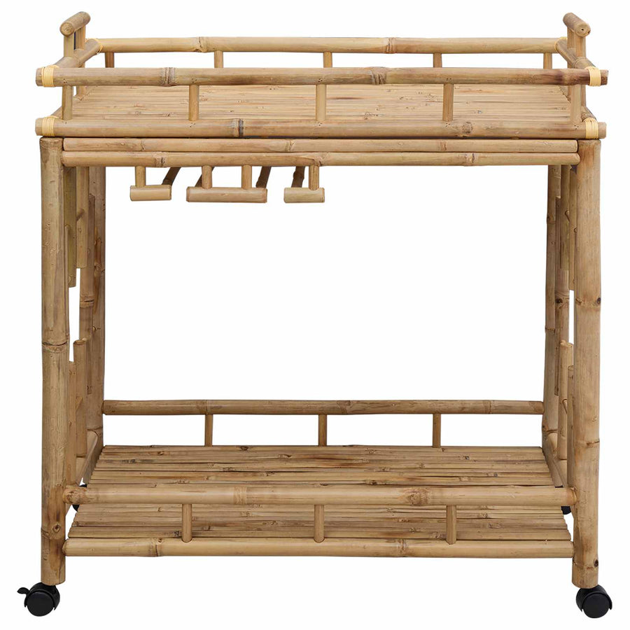 Wijn Trolley Met Wielen Naturel 85 x 50 x 93 cm Bamboe