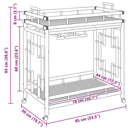 Wijn Trolley Met Wielen Naturel 85 x 50 x 93 cm Bamboe