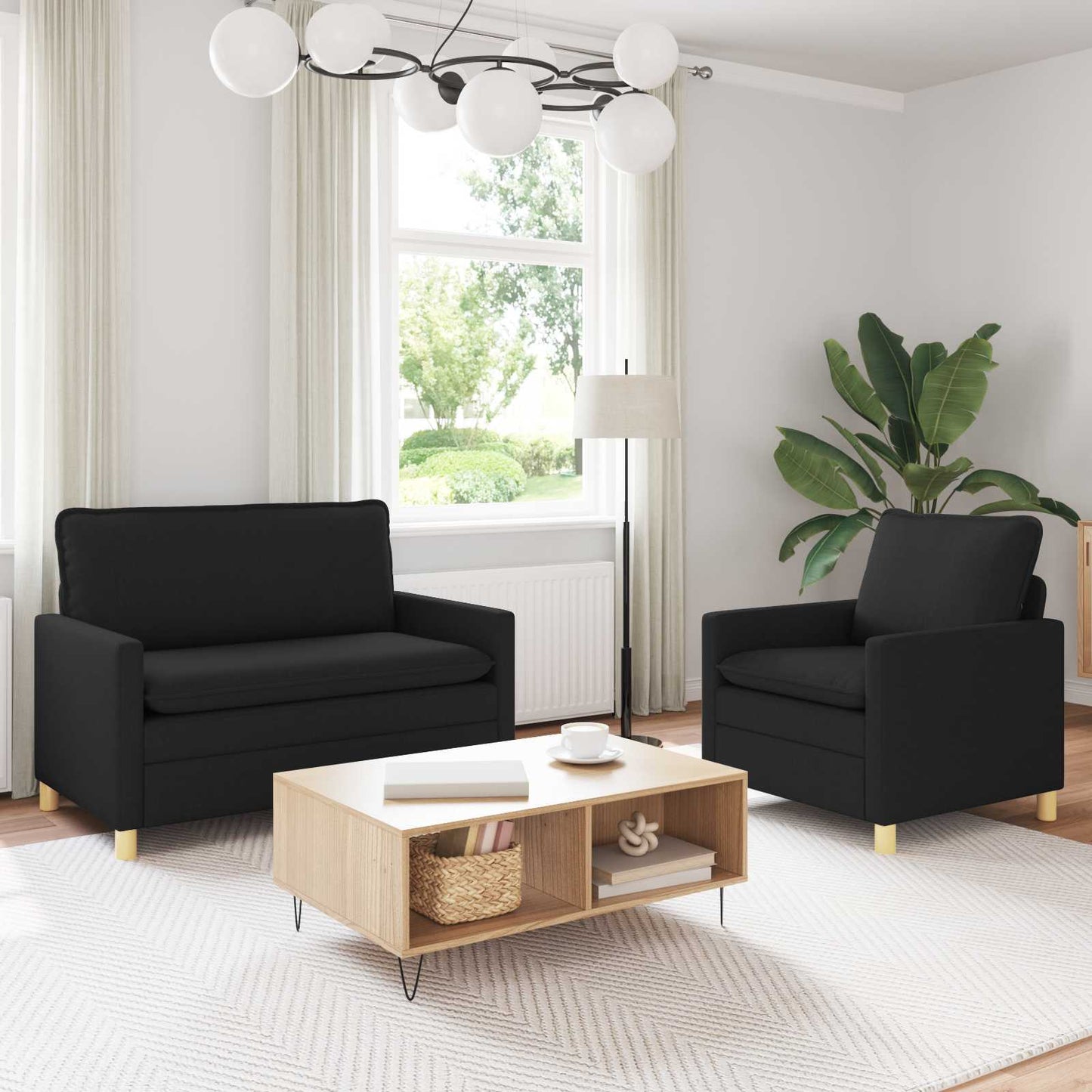 Bankstel 2 st Zwart Stof