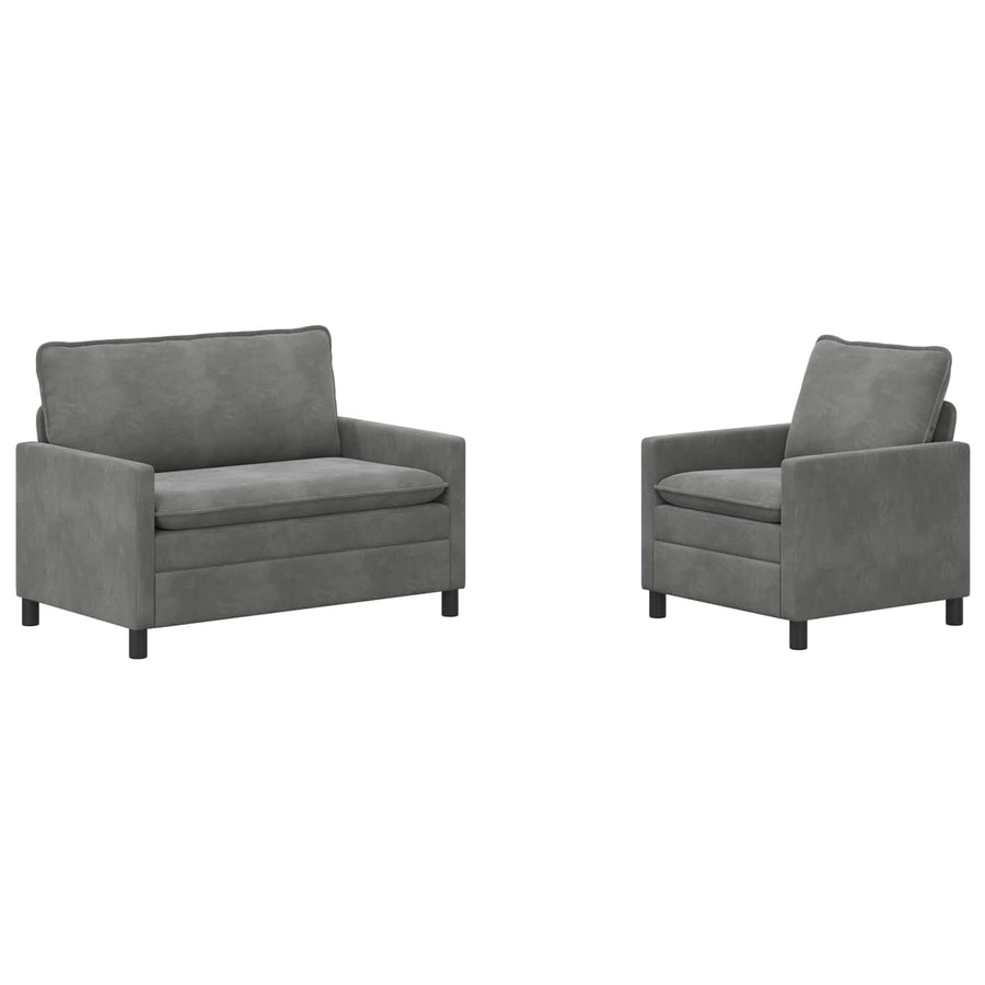 Bankstel 2 pcs Donkergrijs Fluweel