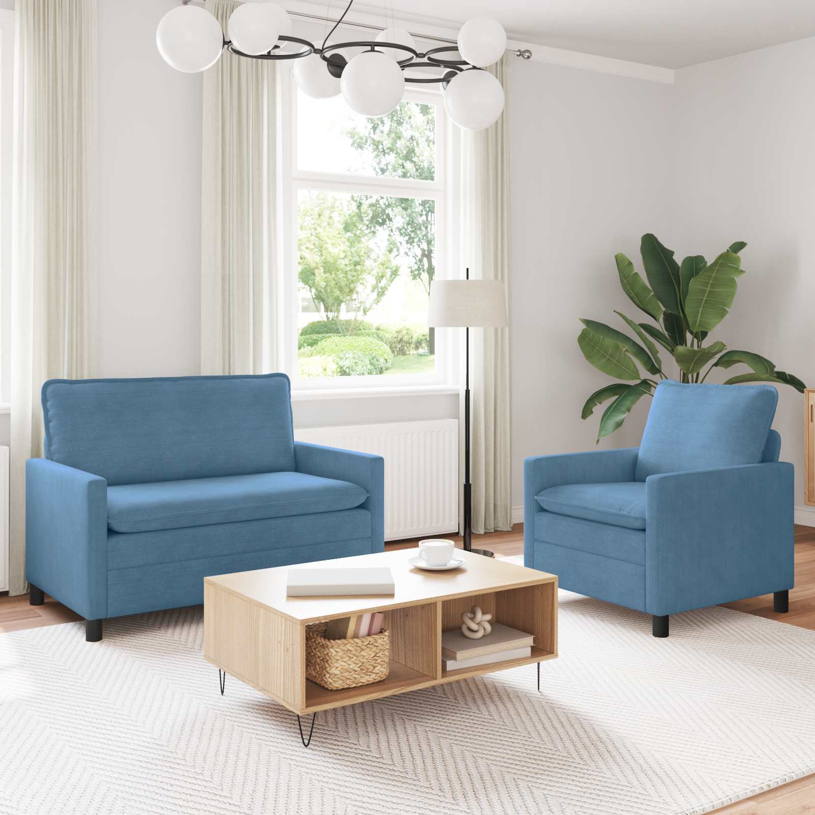 Bankstel 2 pcs Blauw Stof