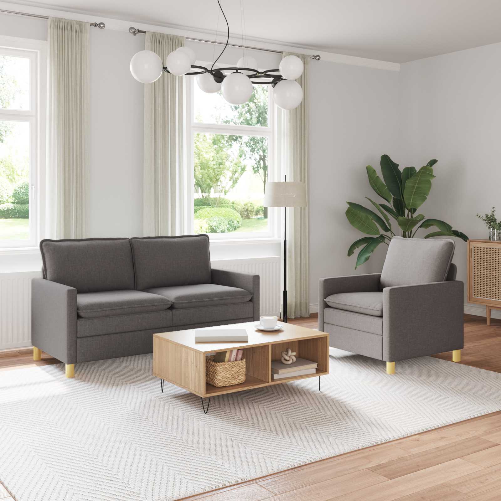 Bankstel 2 st Taupe Stof