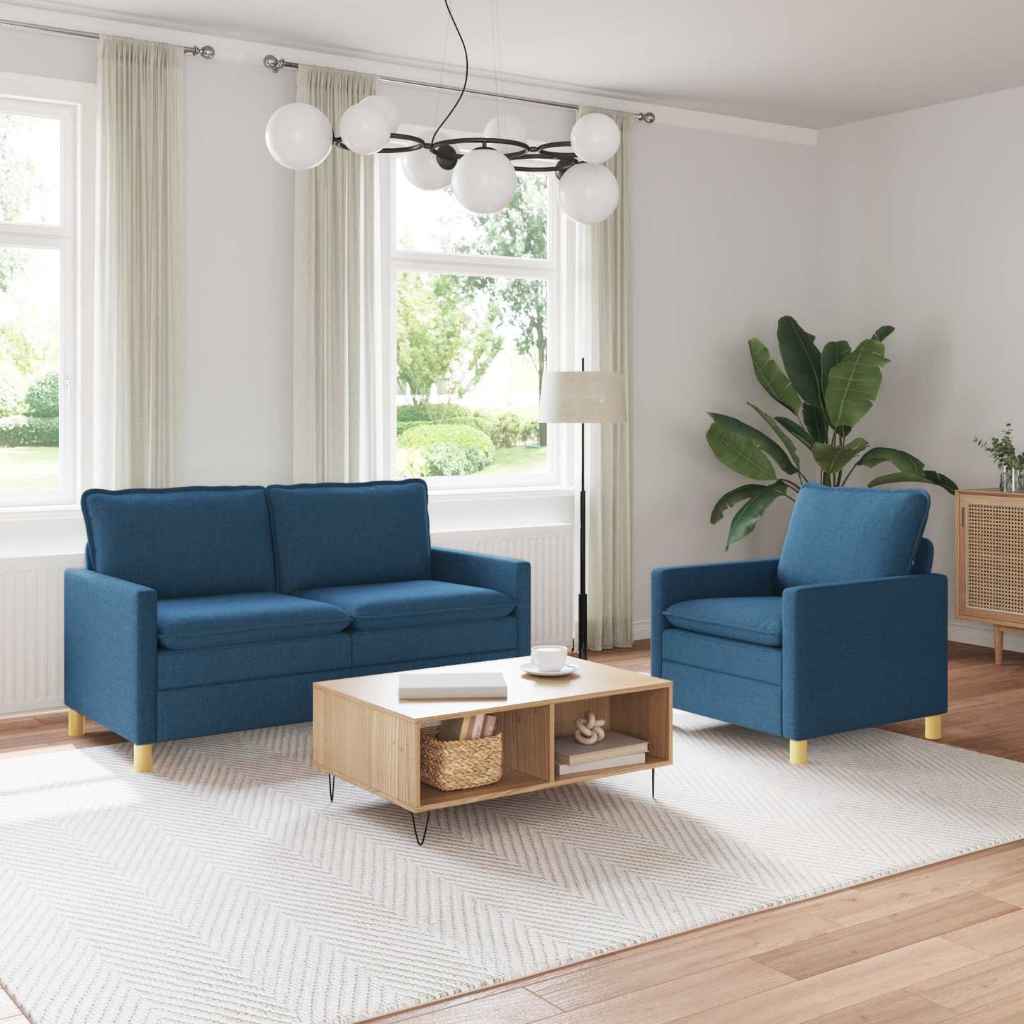 Bankstel 2 st Blauw Stof