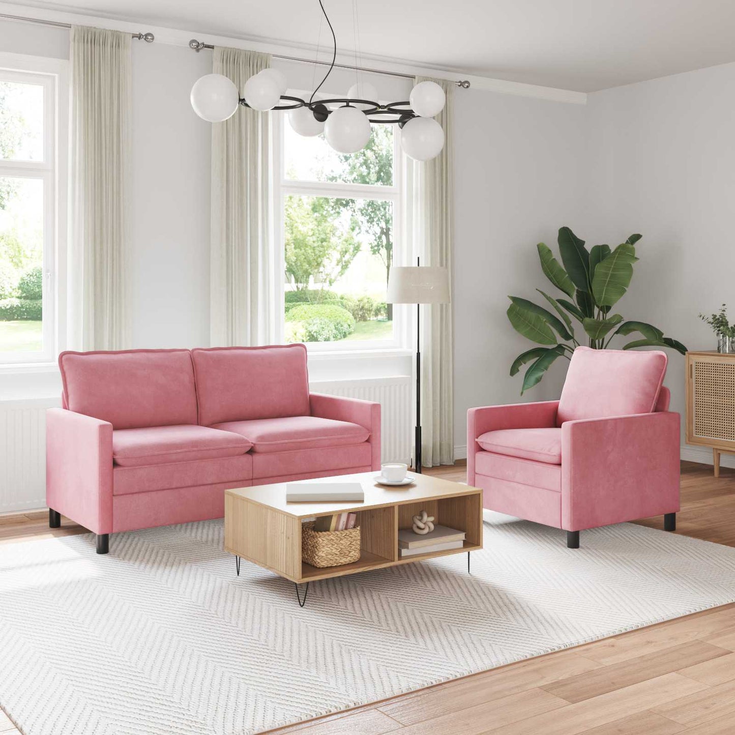 Bankstel 2 pcs Roze Fluweel