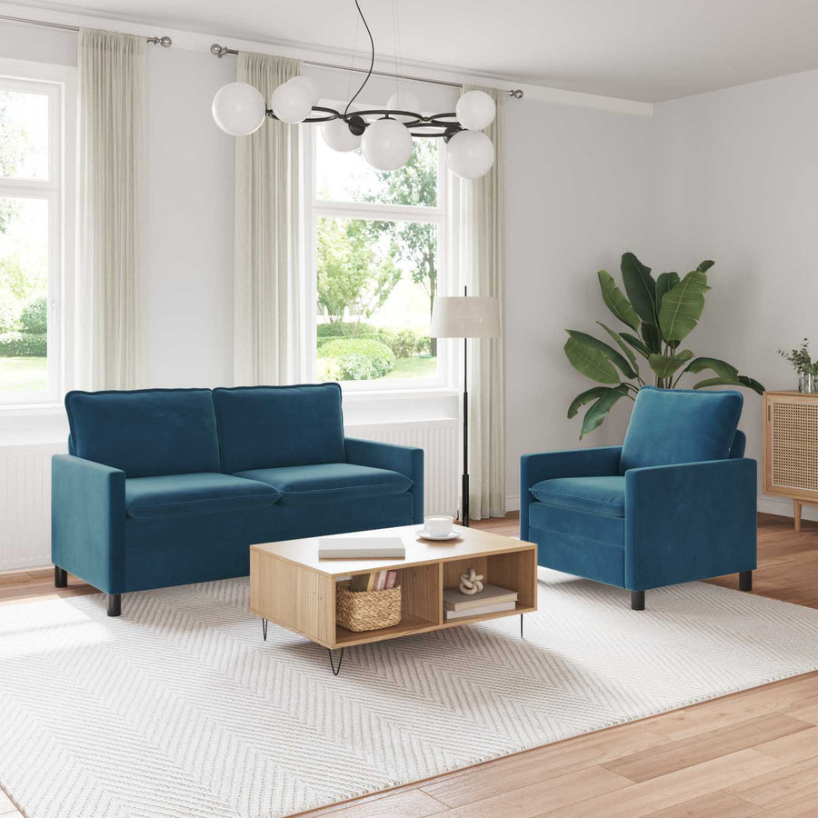Bankstel 2 pcs Blauw Fluweel