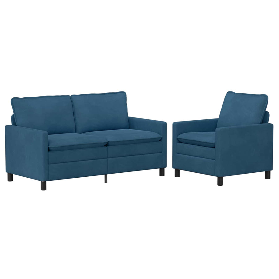 Bankstel 2 pcs Blauw Fluweel