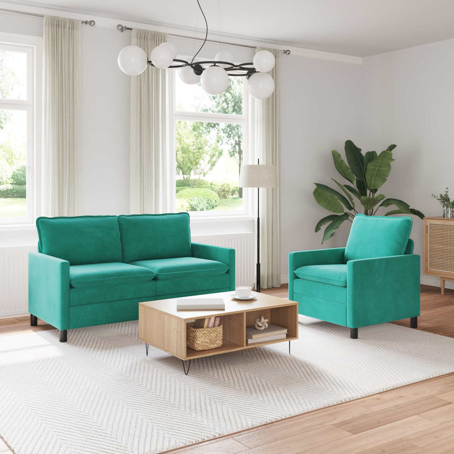 Bankstel 2 pcs Turquoise Fluweel