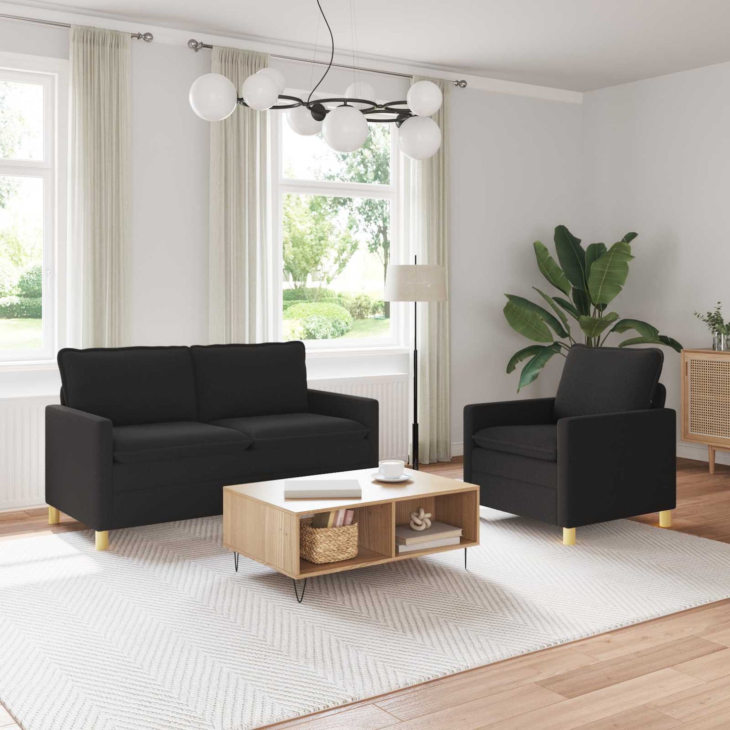 Bankstel 2 st Zwart Stof