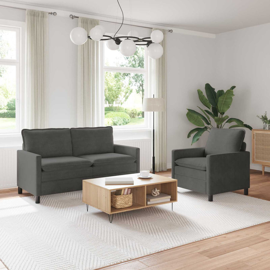 Bankstel 2 pcs Donkergrijs Stof