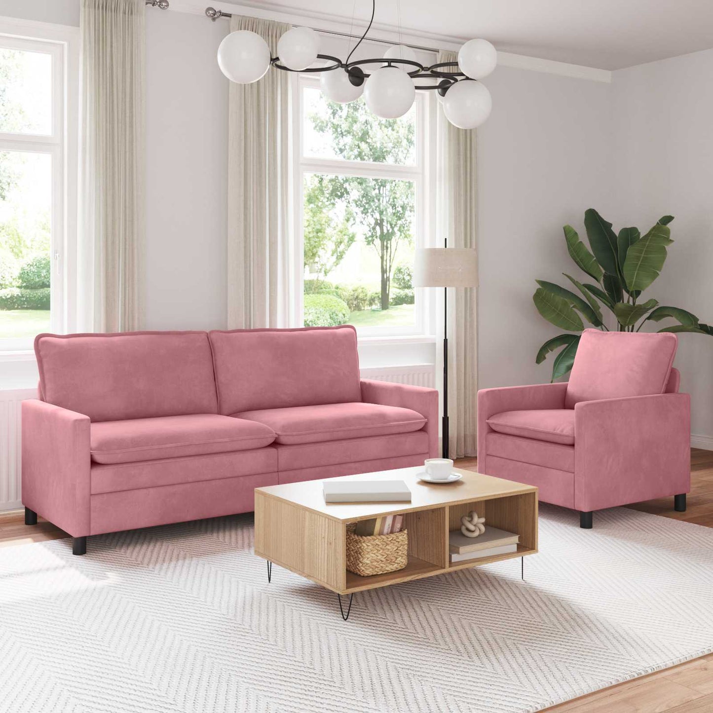 Bankstel 2 pcs Roze Fluweel