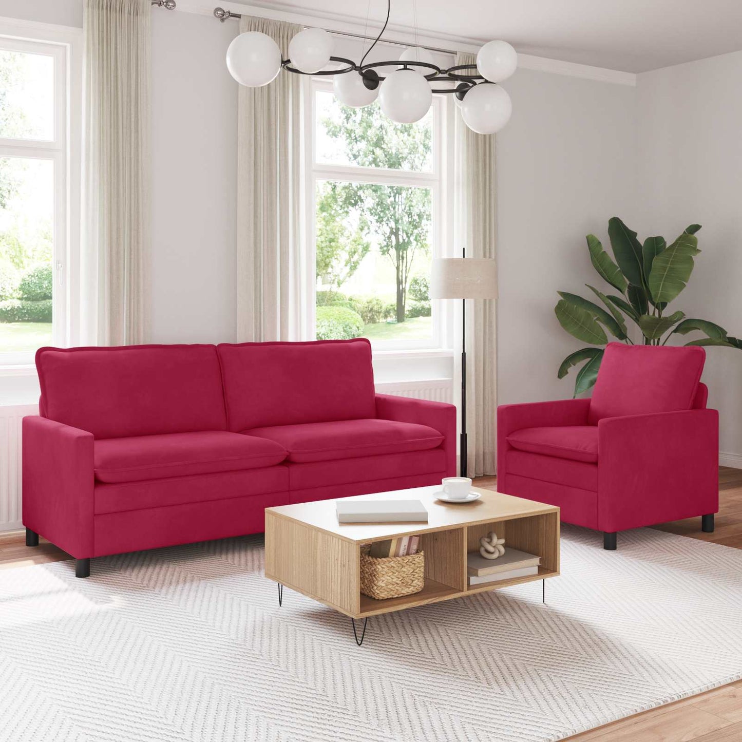 Bankstel 2 pcs Wijnrood Fluweel