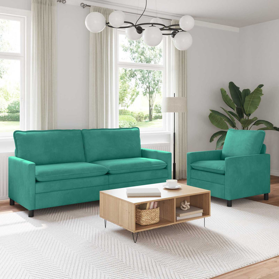 Bankstel 2 pcs Turquoise Fluweel