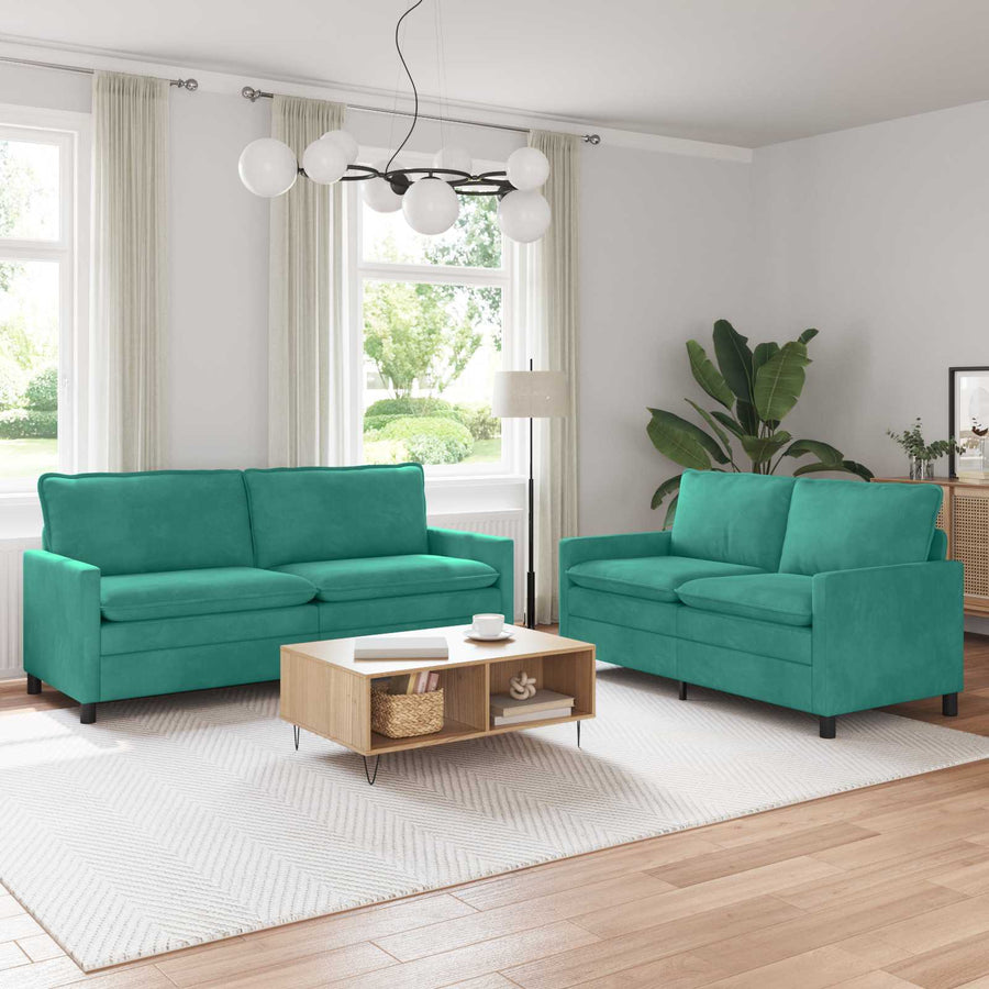 Bankstel 2 pcs Turquoise Fluweel