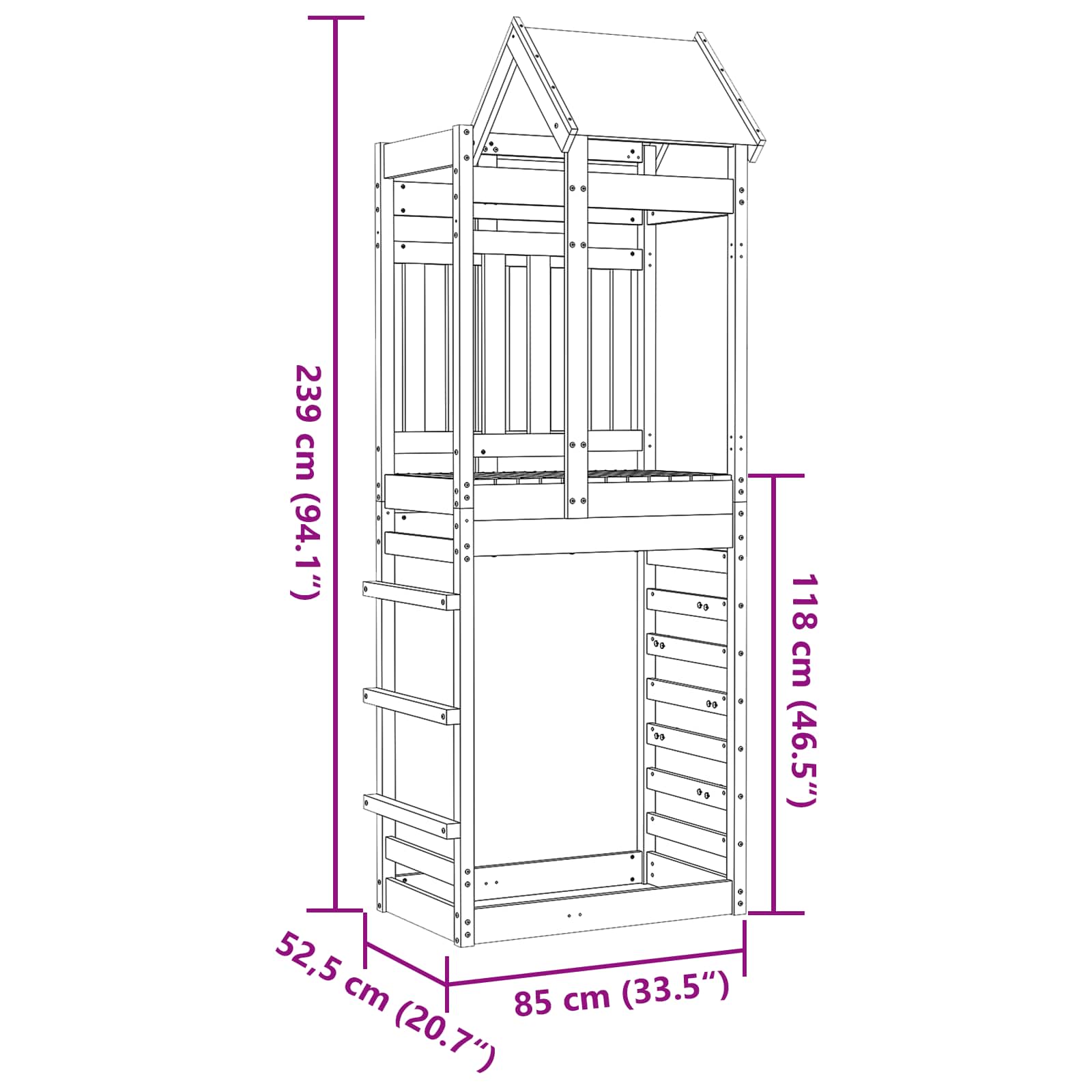 Speeltoren Bruin 85 x 52,5 x 239 cm Massief grenenhout