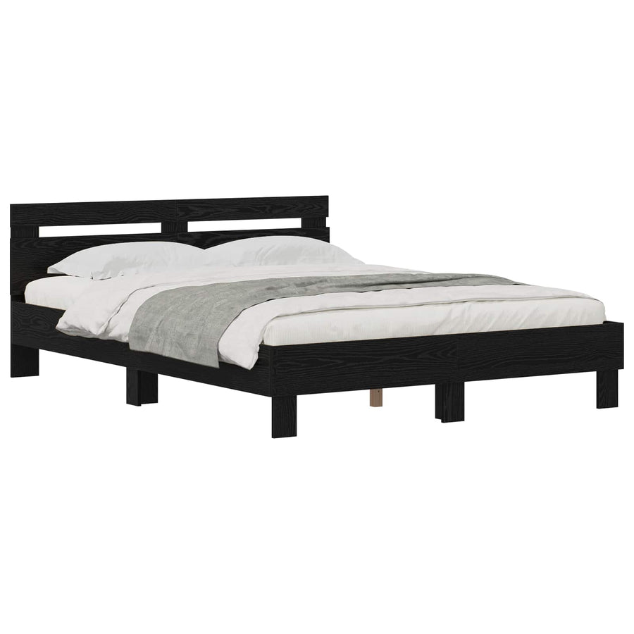 Bedframe met hoofdeinde Zwart Eiken 160 x 200 cm Bewerkt hout