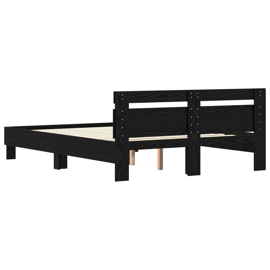 Bedframe met hoofdeinde Zwart Eiken 160 x 200 cm Bewerkt hout