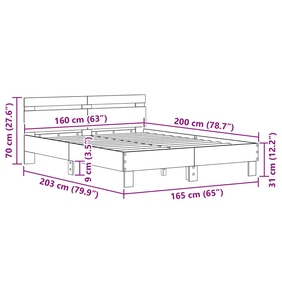Bedframe met hoofdeinde Zwart Eiken 160 x 200 cm Bewerkt hout