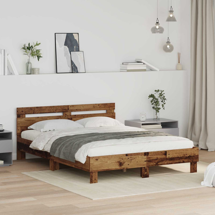 Bedframe met hoofdeinde Oudhout 140 x 200 cm Bewerkt hout