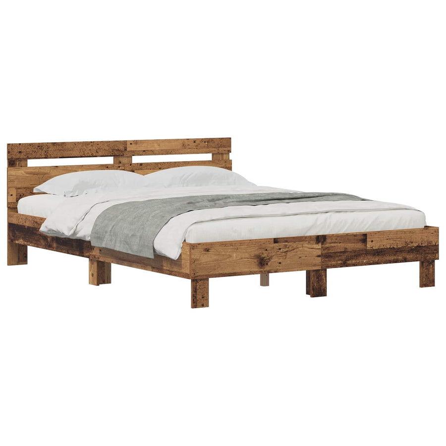 Bedframe met hoofdeinde Oudhout 140 x 200 cm Bewerkt hout