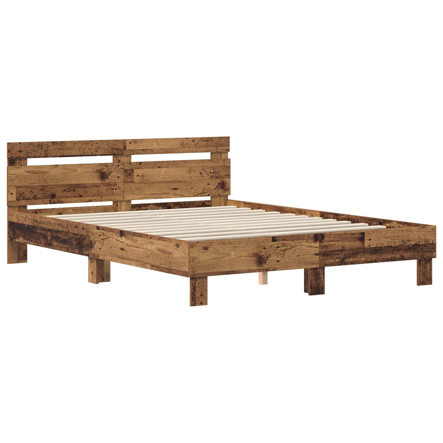 Bedframe met hoofdeinde Oudhout 140 x 200 cm Bewerkt hout