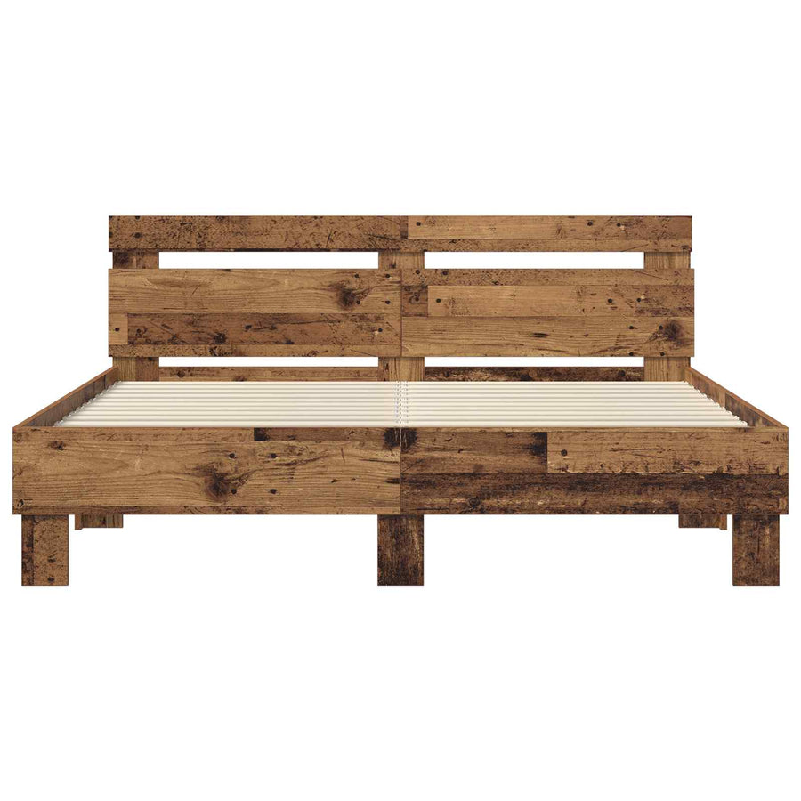 Bedframe met hoofdeinde Oudhout 140 x 200 cm Bewerkt hout
