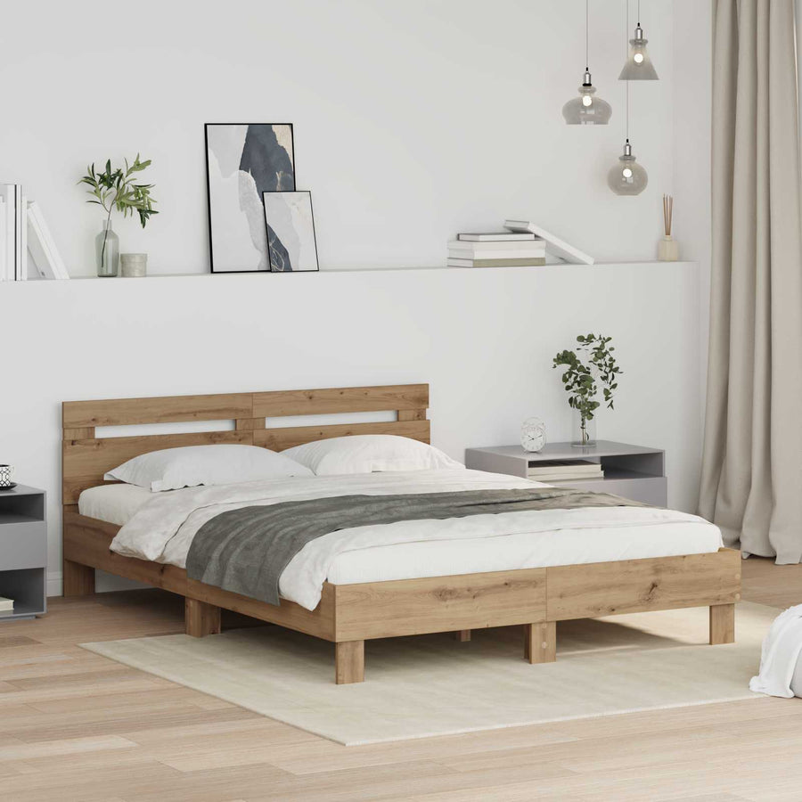 Bedframe met hoofdeinde Artisan Eiken 140 x 200 cm Bewerkt hout