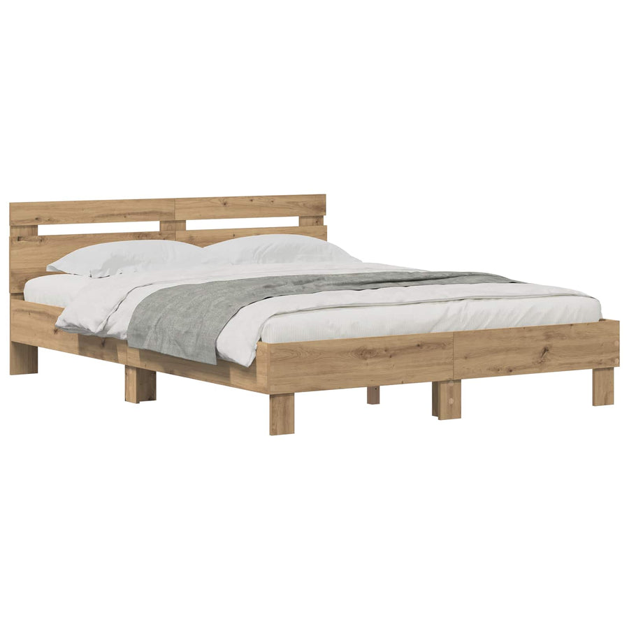 Bedframe met hoofdeinde Artisan Eiken 140 x 200 cm Bewerkt hout