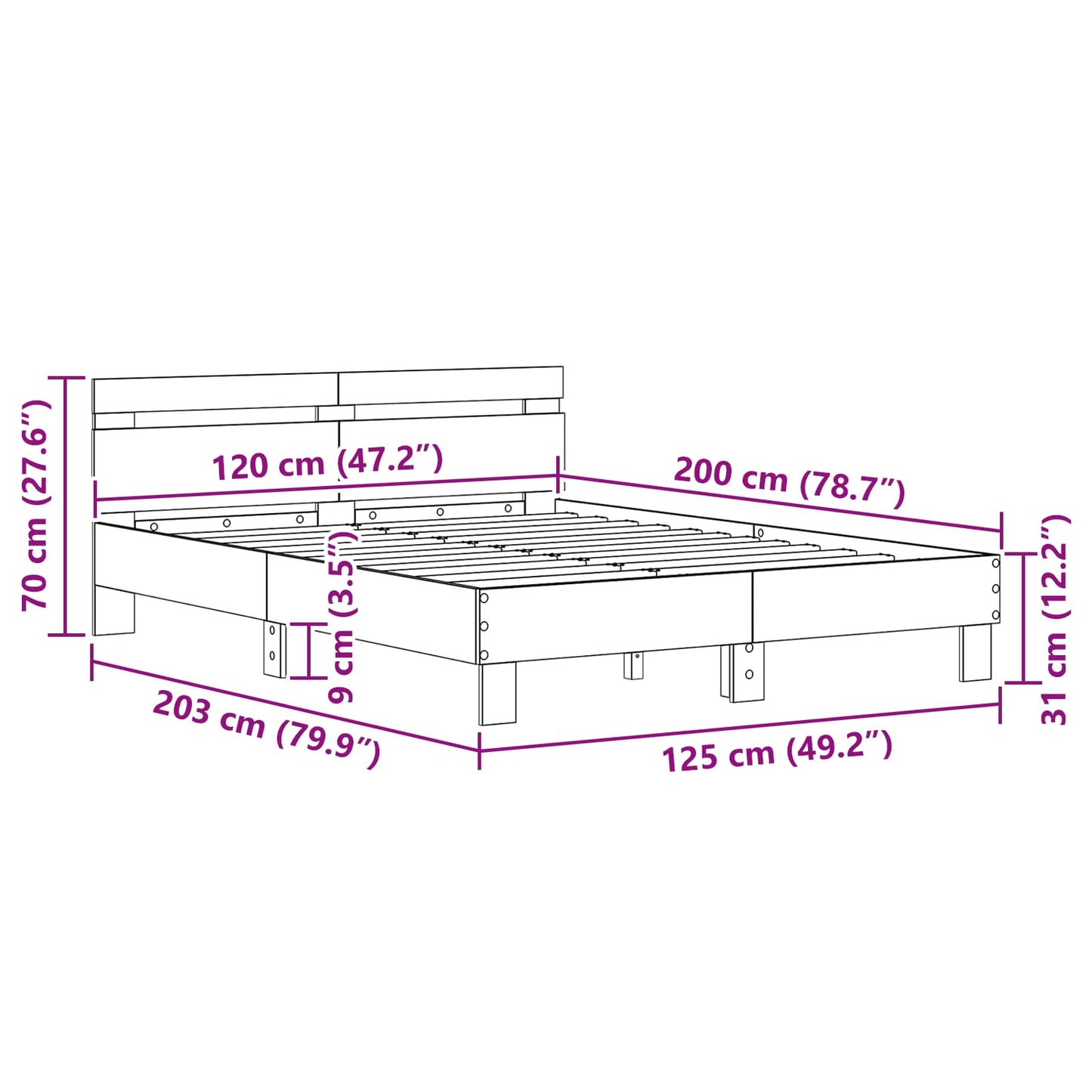 Bedframe met hoofdeinde Massief Eikenhout
