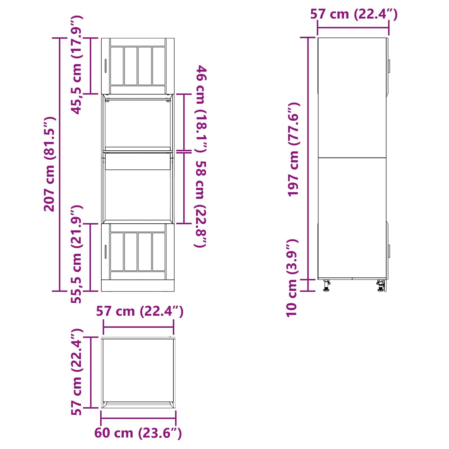 Keukenkast Bewerkt Hout Zwart Eiken 60 x 57 x 207 cm 1x oven kast