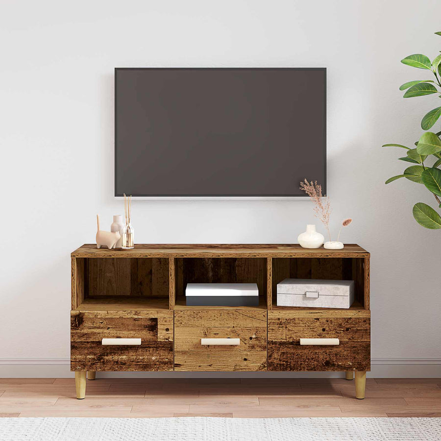 TV-kast met lade Oudhout 102 x 35,5 x 50 cm Bewerkt hout