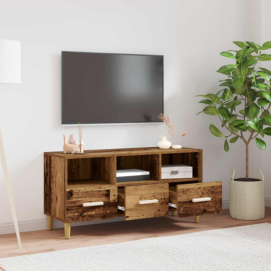 TV-kast met lade Oudhout 102 x 35,5 x 50 cm Bewerkt hout