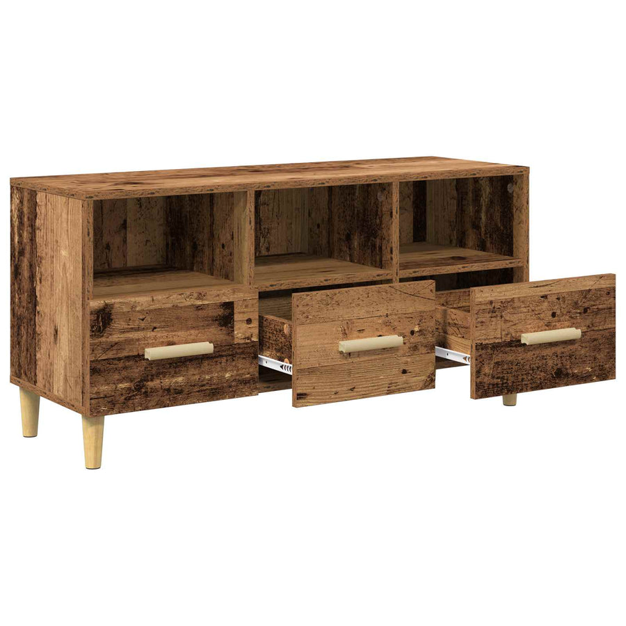 TV-kast met lade Oudhout 102 x 35,5 x 50 cm Bewerkt hout