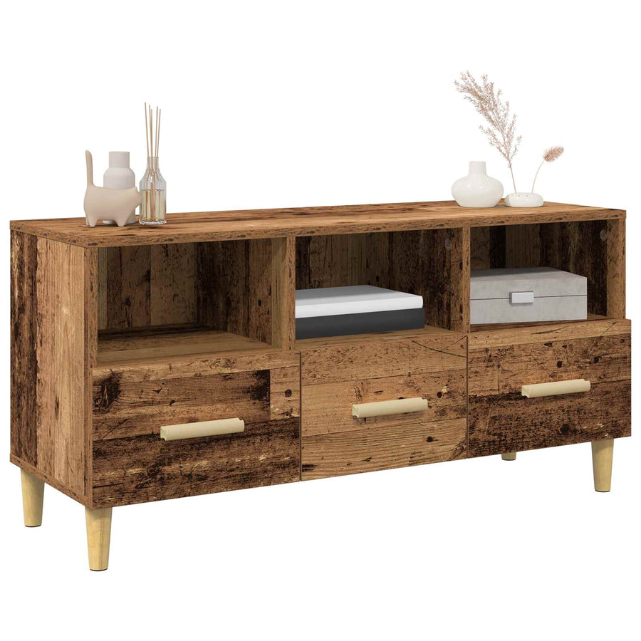 TV-kast met lade Oudhout 102 x 35,5 x 50 cm Bewerkt hout