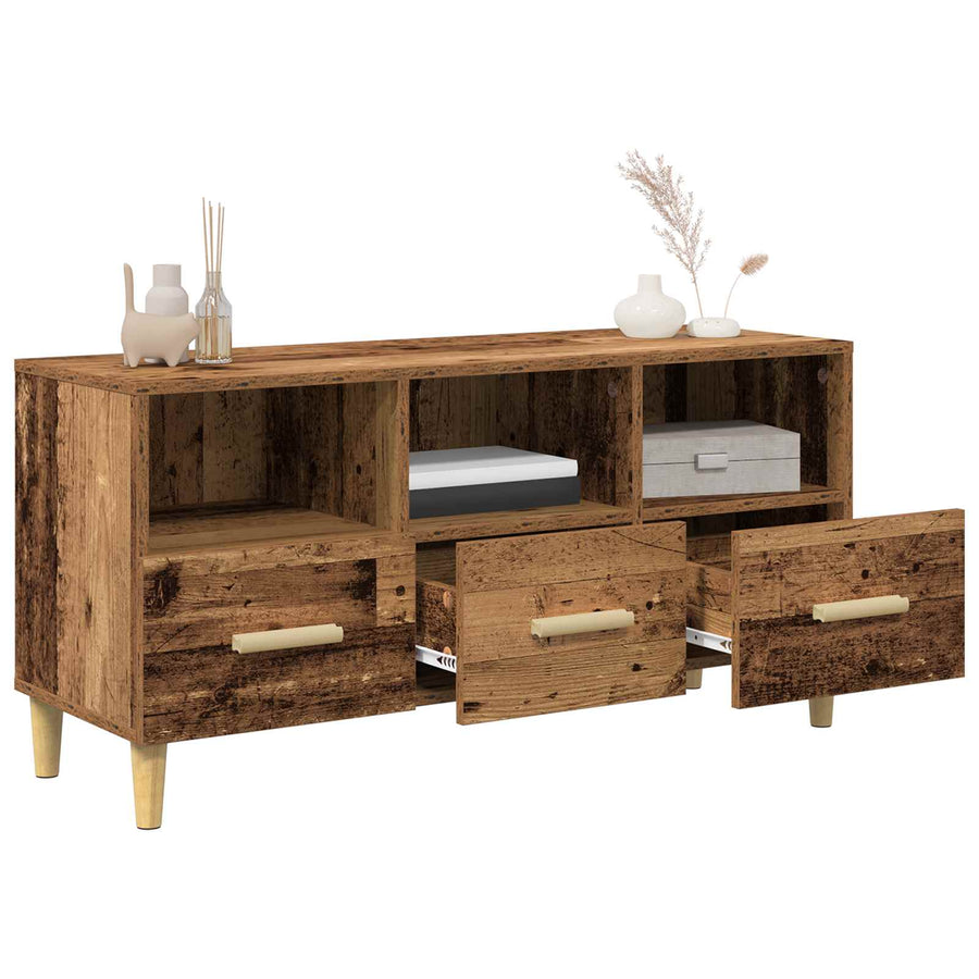 TV-kast met lade Oudhout 102 x 35,5 x 50 cm Bewerkt hout
