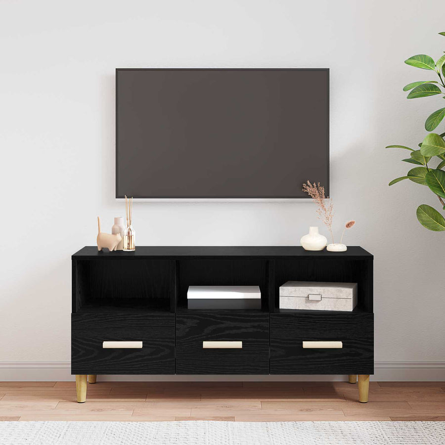 TV-kast met lade Zwart Eiken 102 x 35,5 x 50 cm Bewerkt hout