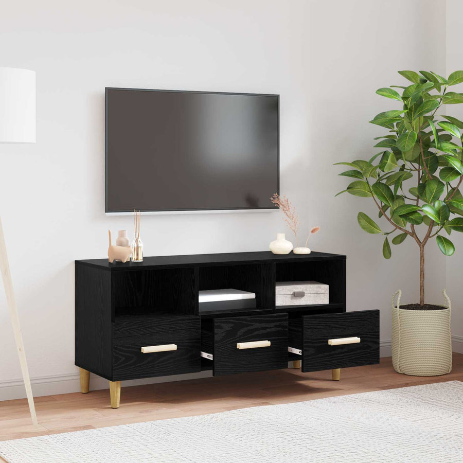 TV-kast met lade Zwart Eiken 102 x 35,5 x 50 cm Bewerkt hout