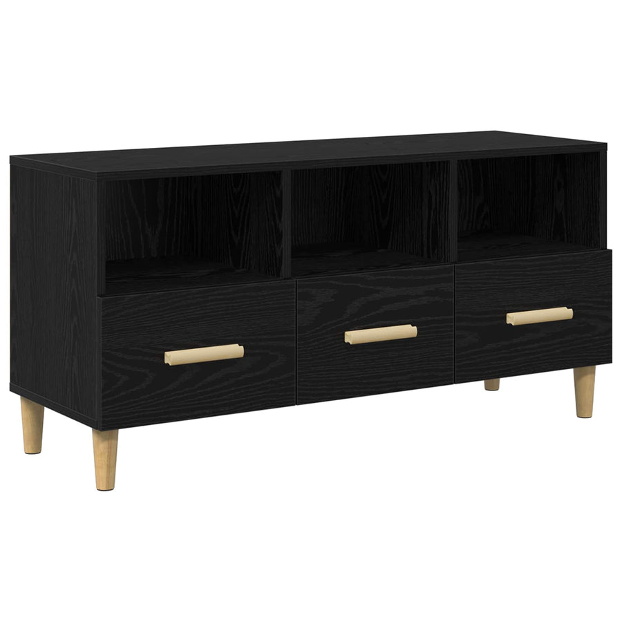 TV-kast met lade Zwart Eiken 102 x 35,5 x 50 cm Bewerkt hout