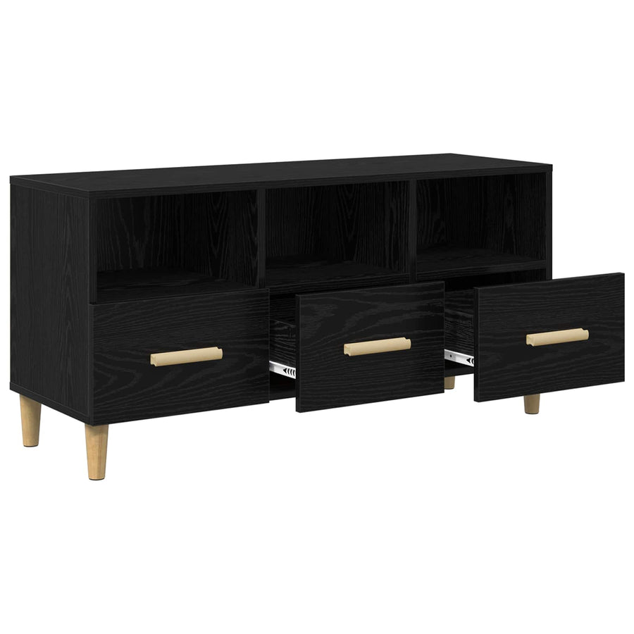 TV-kast met lade Zwart Eiken 102 x 35,5 x 50 cm Bewerkt hout